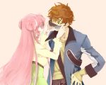  1boy 1girl brown_hair code_geass couple euphemia_li_britannia green_eyes hetero kururugi_suzaku pink_hair sunglasses violet_eyes yuriko_(kkk9) 