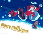  00s 2006 2girls 53box bat_wings black_legwear blue_eyes boots christmas dark_skin falling halo hat merry_christmas multiple_girls original pantyhose pointy_ears redhead sack sango_(53box) santa_boots santa_costume santa_hat seiza sitting snow snowing wings zipper 