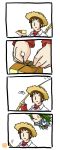  &gt;:3 4koma :3 cheese churuya comic fishing fishing_rod hat kyon long_image nyoro~n parody silent_comic smoked_cheese straw_hat suzumiya_haruhi_no_yuuutsu tall_image 