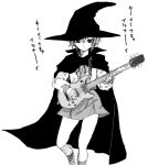 cape guitar hat instrument monochrome nagato_yuki satou_atsuki suzumiya_haruhi_no_yuuutsu witch_hat 