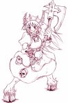  1girl armor armored_dress axe blush collar demon_girl dress maid monochrome monster_girl purple satyr solo spot_color warhammer_fantasy weapon white_background 