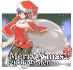  00s 1girl 2006 bag christmas female fur_trim gloves hat inkey lowres merry_christmas! original santa_costume santa_hat short_hair snow solo 