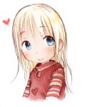  1girl ana_coppola bangs barasui blonde_hair blue_eyes child heart ichigo_mashimaro long_hair looking_to_the_side shirt simple_background smile solo striped striped_shirt sweater_vest upper_body white_background 