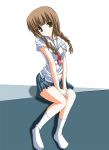  1girl braid footwear hair_over_shoulder kimi_kiss mizusawa_mao odaya odayan school_uniform serafuku socks solo twin_braids twintails 