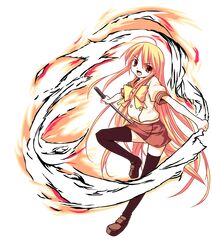  1girl fire full_body highres miniskirt pencil_skirt school_uniform serafuku shakugan_no_shana shana skirt solo sword thigh-highs transparent_background vector_trace weapon zettai_ryouiki 