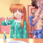  aizawa_yuuichi brushing_teeth kanon lowres oekaki parody sawatari_makoto toothbrush zen 