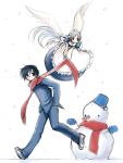  1boy 1girl kusakabe_rei maid original scarf snow snowing snowman wings 