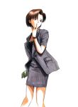  1girl brown_eyes brown_hair ibuki_maya neon_genesis_evangelion short_hair solo very_short_hair watch watch 