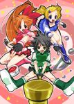  3girls akazutsumi_momoko fingerless_gloves foreshortening gloves goutokuji_miyako hyper_blossom matsubara_kaoru multiple_girls open_mouth powered_buttercup powerpuff_girls powerpuff_girls_z rolling_bubbles smile star 