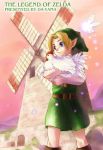  1boy bird blonde_hair blue_eyes chicken cucco fairy hat link lowres male_focus nintendo pointy_ears short_hair solo the_legend_of_zelda the_legend_of_zelda:_ocarina_of_time typo windmill young_link 