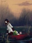  2girls bf._(sogogiching) blood forest knife lake multiple_girls murder nature tree wading water 