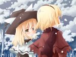  2girls alice_margatroid alternate_color blonde_hair female hat kirisame_marisa multiple_girls perfect_cherry_blossom player_2 sakuraba_yuuki snow snowing touhou witch_hat 