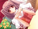 1girl airi_(quilt) carnelian flower game_cg hands_clasped own_hands_together quilt quilt_(game) ribbon solo twintails two_side_up 