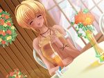  1girl blonde_hair dark_skin flower game_cg ganguro mizuki_(quilt) quilt quilt_(game) short_hair solo sugiyama_genshou 