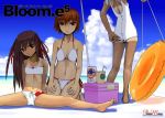  3girls adjusting_clothes adjusting_swimsuit alcohol ass barefoot beach beer bikini cooler cup drinking_straw feet flat_chest innertube multiple_girls ocean one-piece_tan ribs sitting skinny sky spread_legs swimsuit tan tanline white_bikini white_swimsuit yamamoto_canponi 