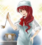  apron atlus bad_food cooking hand_on_hip hips kirijou_mitsuru ladle long_hair lowres mystery_food_x persona persona_3 pot redhead sawai_fuyu 