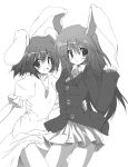  2girls animal_ears female inaba_tewi monochrome multiple_girls rabbit_ears reisen_udongein_inaba sen_(astronomy) touhou white_background 