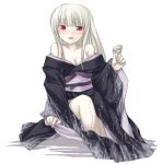  00s albino alcohol blush japanese_clothes kimono nu_(plastic_eraser) pale_skin red_eyes rozen_maiden sake suigintou white_hair 