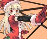  1girl blonde_hair christmas gloves hat henshin lowres open_mouth red_eyes red_gloves sakumo_(karatama) santa_costume solo 