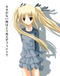  00s 1girl blonde_hair brown_eyes dress fate_testarossa hair_ribbon long_hair long_sleeves lyrical_nanoha mahou_shoujo_lyrical_nanoha odaya odayan ribbon solo twintails white_background 