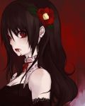  1girl blood blood_on_face bow brown_hair collar flower from_side gothic itou_nanami long_hair lowres original pale_skin red_eyes ribbon solo 