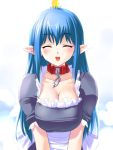  1girl blue_eyes blue_hair breasts collar demon_girl elf hima horn horns huge_breasts large_breasts long_hair maid momotarou_densetsu oni pointy_ears solo yasha 