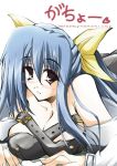  arc_system_works blue_hair blush breasts cleavage dizzy guilty_gear hair_ribbon lying nt50 on_stomach ribbon violet_eyes 