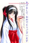  00s 1girl alcohol japanese_clothes miko new_year red_hakama sake solo tohno_akiha tsukihime 