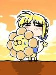  1girl animated animated_gif artoria_pendragon_(all) blonde_hair eating fate/stay_night fate_(series) lion lowres mister_donut moe pon_de_lion qvga riding saber solo what 