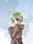  1girl dejiko di_gi_charat female fujii_chifumi kuroda_bb snow snowflakes snowing solo winter_garden 