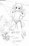  crab giant_enemy_crab long_hair monochrome open_mouth panties sketch underwear 