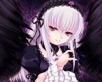  00s 1girl feathers hairband long_hair rozen_maiden silver_hair smile solo suigintou uni8 violet_eyes white_hair wings 
