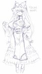  1girl bonnet character_name dress english female full_body hair_ribbon hand_on_hip hat hat_ribbon long_hair long_sleeves mob_cap monochrome one_eye_closed ribbon seo_tatsuya shoes simple_background sketch smile solo tabard touhou very_long_hair wink yakumo_yukari 