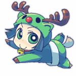  1girl animal_costume bell jingle_bell looking_at_viewer lowres lying matsubara_kaoru oekaki on_stomach outstretched_arms powered_buttercup powerpuff_girls powerpuff_girls_z reindeer_costume simple_background solo white_background 