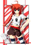  1girl fumihiro graf_eisen lyrical_nanoha mahou_shoujo_lyrical_nanoha mahou_shoujo_lyrical_nanoha_a&#039;s miniskirt redhead shirt skirt solo striped striped_legwear t-shirt thigh-highs twin_braids twintails vita zettai_ryouiki 