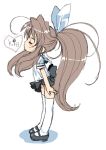  hair_ribbon heart kiss long_hair mary_janes mibu_natsuki ponytail ribbon school_uniform serafuku shoes thigh-highs 