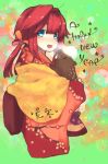  blue_eyes blush boar japanese_clothes kimono llell new_year open_mouth redhead smile 