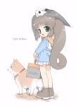  brown_hair dog green_eyes long_hair mibu_natsuki miniskirt original ponytail rabbit school_uniform serafuku shiba_inu skirt 
