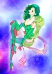  1girl a_lake boots breasts bridal_gauntlets elbow_gloves final_fantasy final_fantasy_iv gloves green_boots green_eyes green_hair hair_ornament high_heel_boots high_heels highres rydia solo thigh-highs thigh_boots 