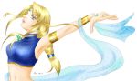  1girl agrias_oaks blonde_hair blue_eyes breasts dancer dancer_(fft) final_fantasy final_fantasy_tactics jewelry lots_of_jewelry simple_background solo 
