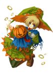  1girl aoi_yuuji blonde_hair blue_eyes halloween hat original pumpkin short_hair solo witch_hat 