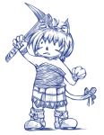  ._. 1girl animal_ears bare_shoulders blue boots cat cat_ears cat_tail child female final_fantasy final_fantasy_xi full_body kitten lowres mithra monochrome pickaxe ribbon short_hair sleeveless solo tail tail_ribbon white_background wrist_cuffs 
