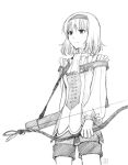  1girl bow_(weapon) frills headband monochrome natalia_luzu_kimlasca_lanvaldear pantyhose quiver shorts simple_background solo tales_of_(series) tales_of_the_abyss weapon 
