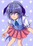  bow hanyuu higurashi_no_naku_koro_ni horns long_hair lowres purple_hair ribbon skirt smile violet_eyes 