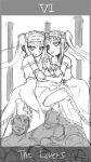  2boys 2girls euryale fate/hollow_ataraxia fate/stay_night fate_(series) lowres monochrome multiple_boys multiple_girls sketch stheno tarot 