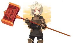  ahoge albino armor blonde_hair fantasy_earth_zero hammer red_eyes short_hair tanaka_(cow) warrior weapon yamai 