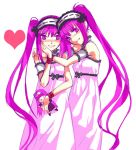  2girls blindfold character_doll chibi euryale fate/hollow_ataraxia fate/stay_night fate_(series) headband heart long_hair multiple_girls pink_eyes pink_hair purple_hair ribbon rider siblings sisters smile stheno twins twintails very_long_hair 