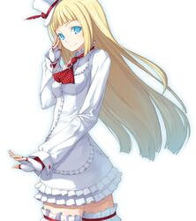  1girl blonde_hair blue_eyes emilie_de_rochefort fingerless_gloves garters gloves hat lingerie long_hair looking_at_viewer mini_hat mini_top_hat shingo_(missing_link) solo tekken thigh-highs top_hat underwear zettai_ryouiki 