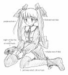  1girl achain_(nutshell) boots bow frills hair_ribbon hard_translated monochrome os-tan os2-tan personification ribbon sitting sketch solo thigh-highs translated twintails 