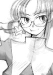  00s 1girl blush ciel eyebrows eyebrows_visible_through_hair glasses looking_at_viewer mike156 monochrome portrait rimless_glasses short_hair simple_background sketch smile solo tsukihime white_background 